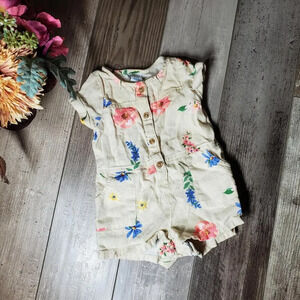 Old Navy Baby Girl Floral Linen Romper Outfit Size 3-6 M